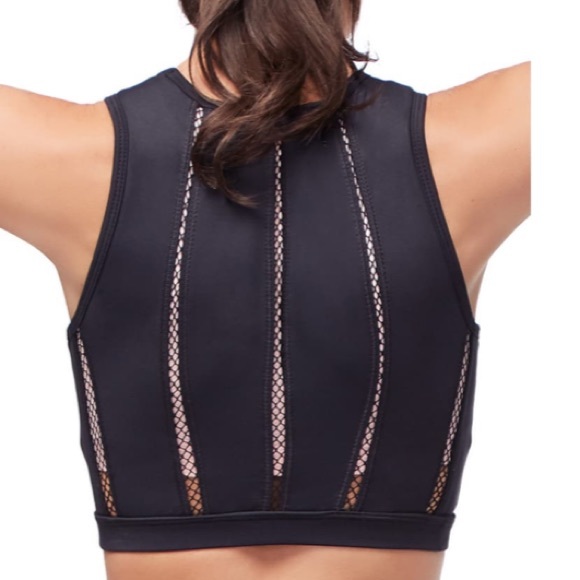 Good American Mixed Mesh Black Athletic Crop Top - Picture 3 of 8